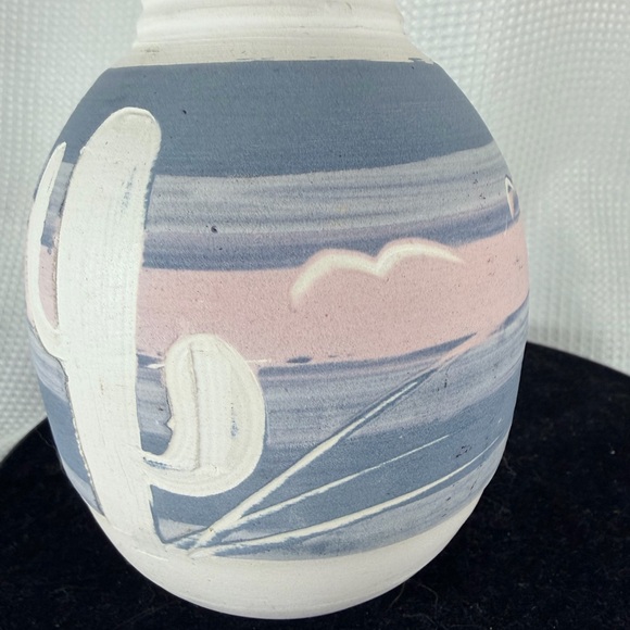 Handcrafted Ceramic Vase with Cactus Design - Blue and Pink